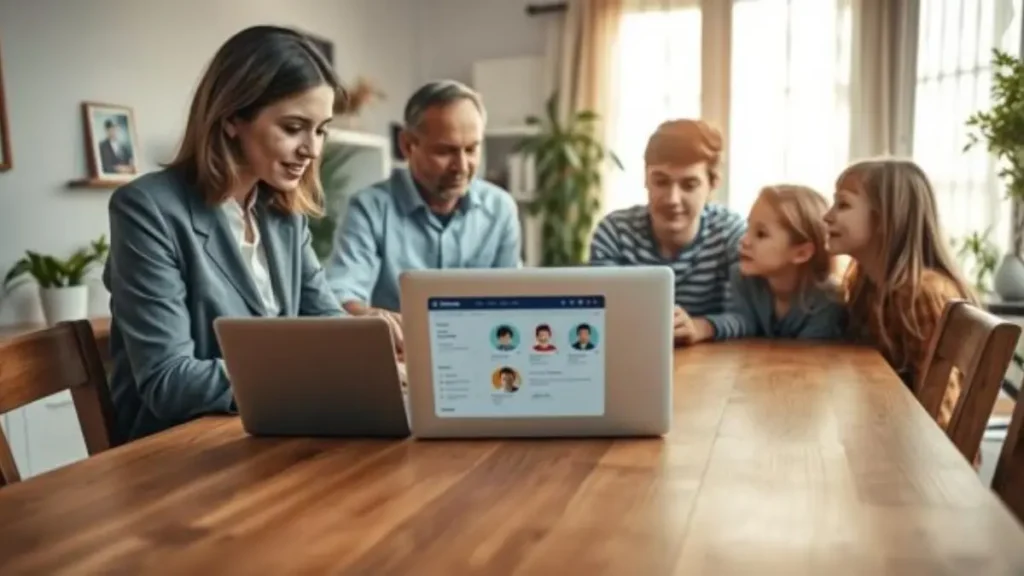 A family gathered around a wooden dining table, deeply engaged in a discussion about selecting an additional credit card user. In the foreground, a mother and father, both in modest business attire, are looking thoughtfully at a laptop displaying family profiles. The middle ground shows a teenage son and daughter, dressed in casual but tidy clothing, sharing their opinions enthusiastically. In the background, soft natural light filters through a large window, casting a warm glow on houseplants and family photos, creating a cozy atmosphere. The camera angle captures the scene from a slight elevation, emphasizing their collaboration while ensuring everyone's expressions reflect consideration and teamwork, highlighting the importance of choosing the right family member for a credit card. A-family-gathered-around-a-wooden-dining-table-deeply-engaged-in-a-discussion-about-selecting